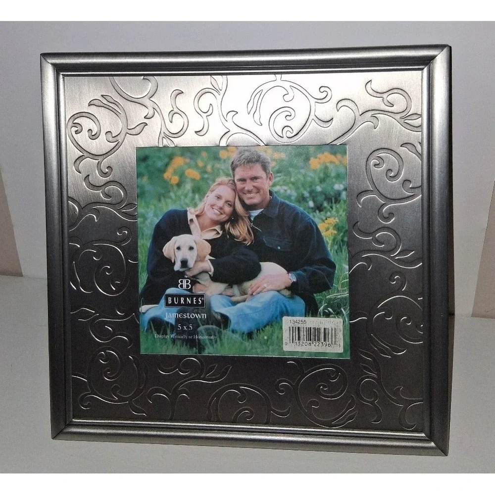 Burnes Jamestown 5x5 Silver Metal Picture Frame Embossed Scroll Design